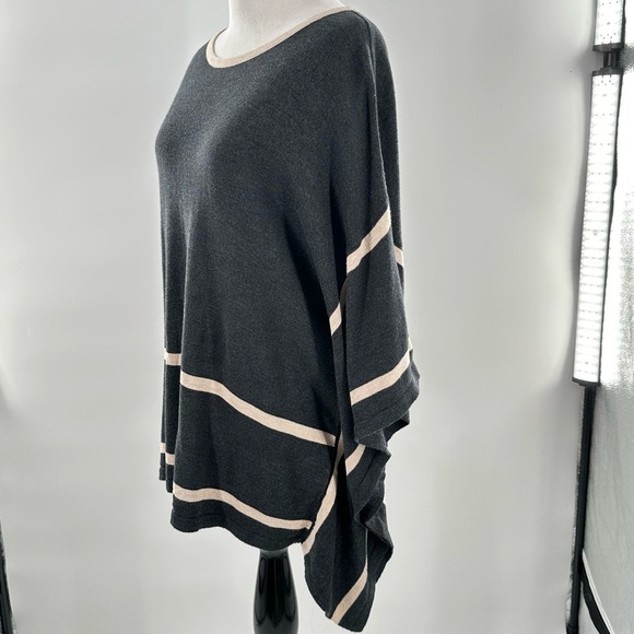 August silk petite womens sweater size PM charcoal gray striped old money poncho - Picture 7 of 10